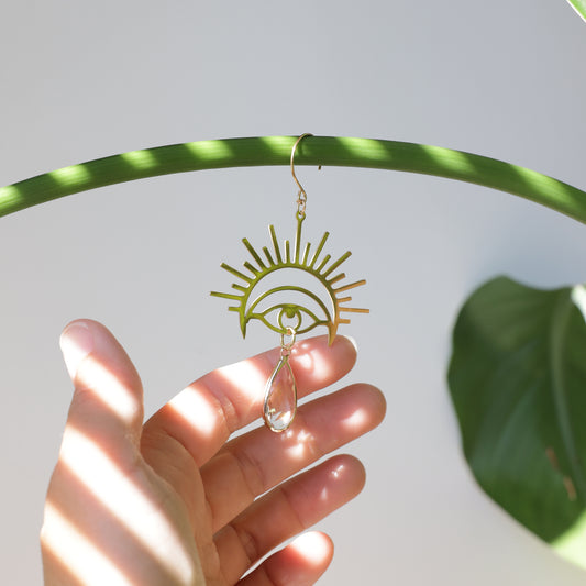 Mini Suncatcher de plante fabriqué avec un oeil doré et un cristal transparent