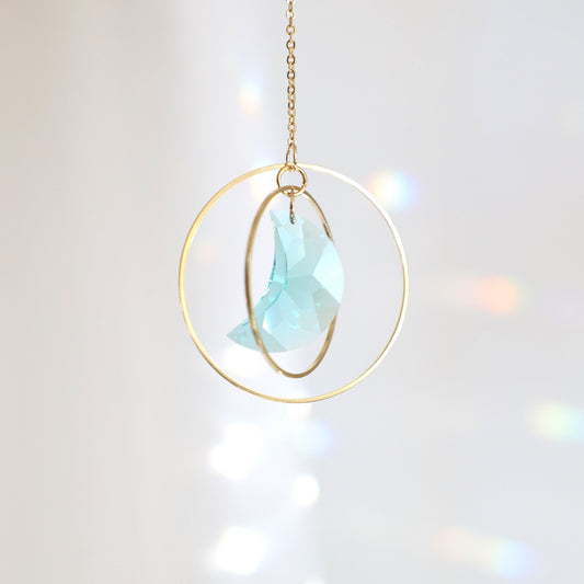 Suncatcher avec cristal bleu en forme de lune