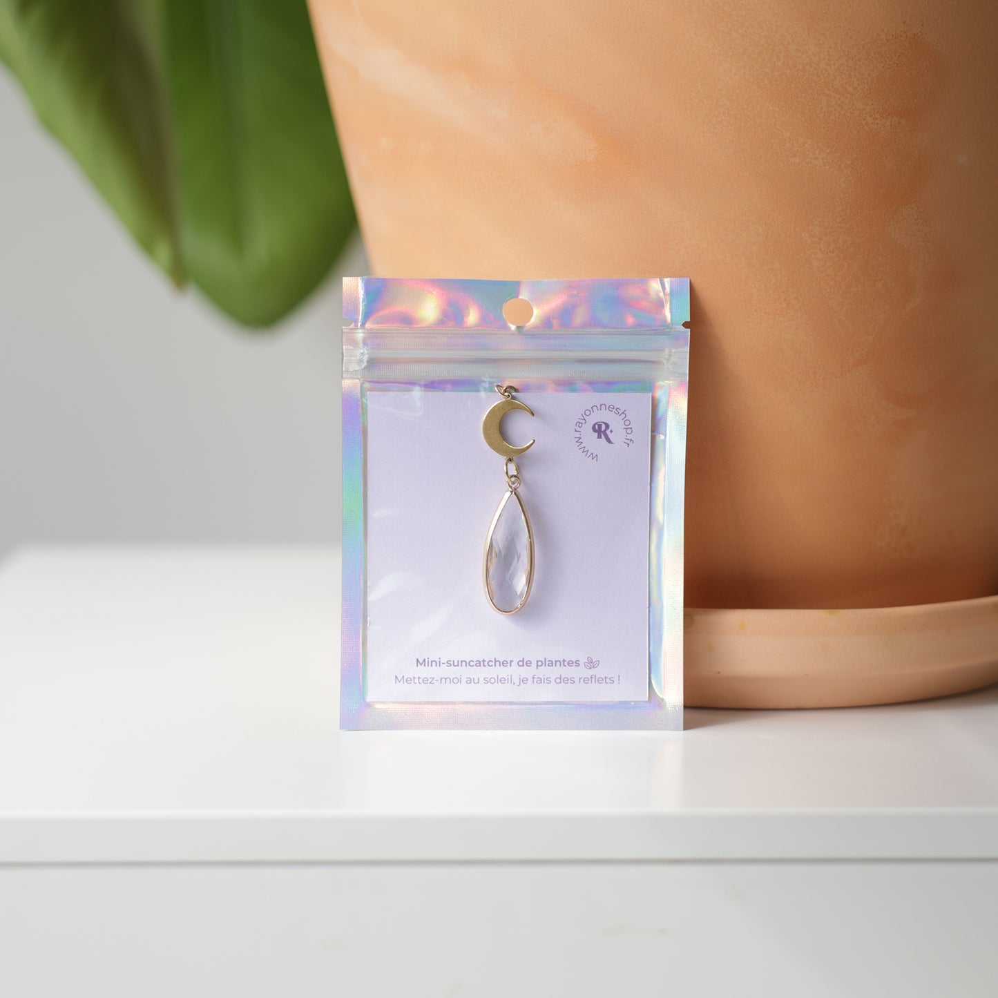 Mini Suncatcher pour les plantes d'intérieur, rangé dans son packaging holographique