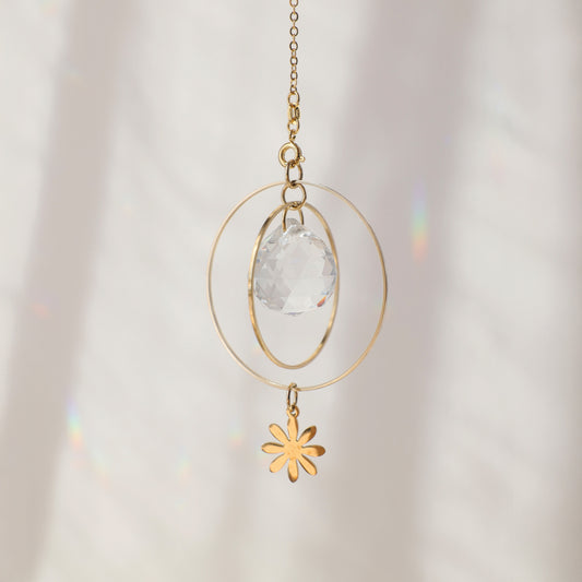 Suncatcher Rayonne avec petite fleur dorée, fabriquée en France