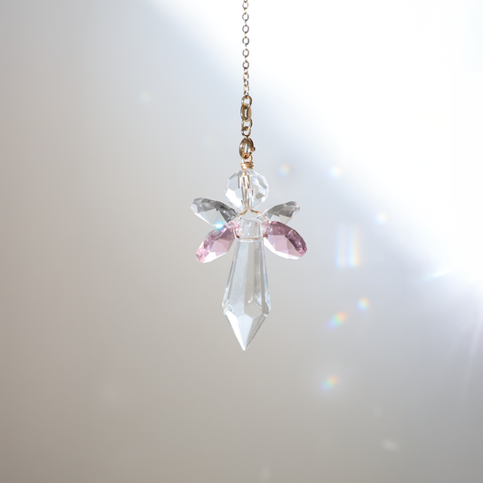 Attrape lumière Ange en cristal rose, idée cadeau de naissance, Rayonne®