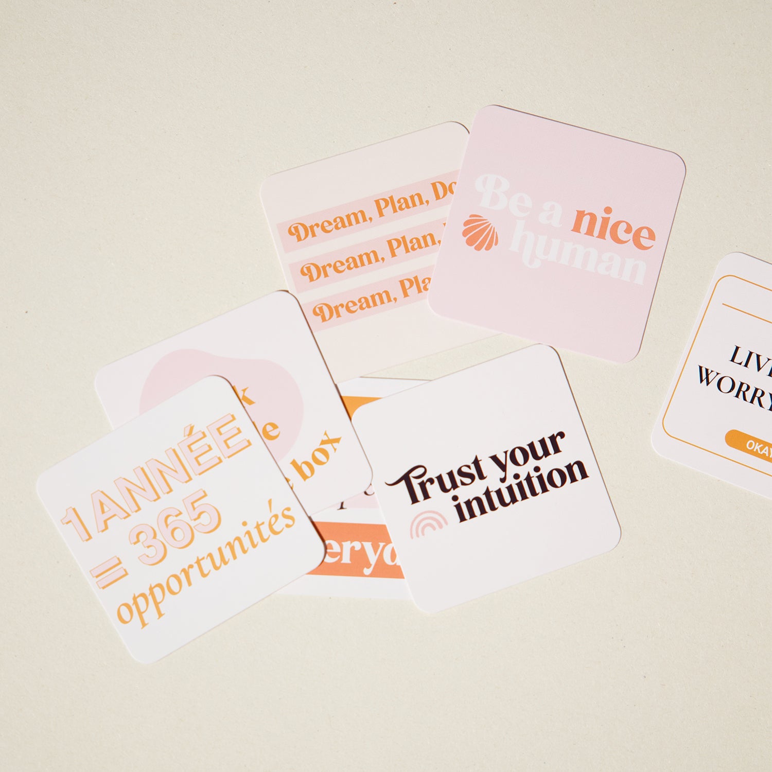 Pack de 7 cartes inspirantes aux designs colorés pour booster votre journée - Cartes avec citations motivantes pour la motivation